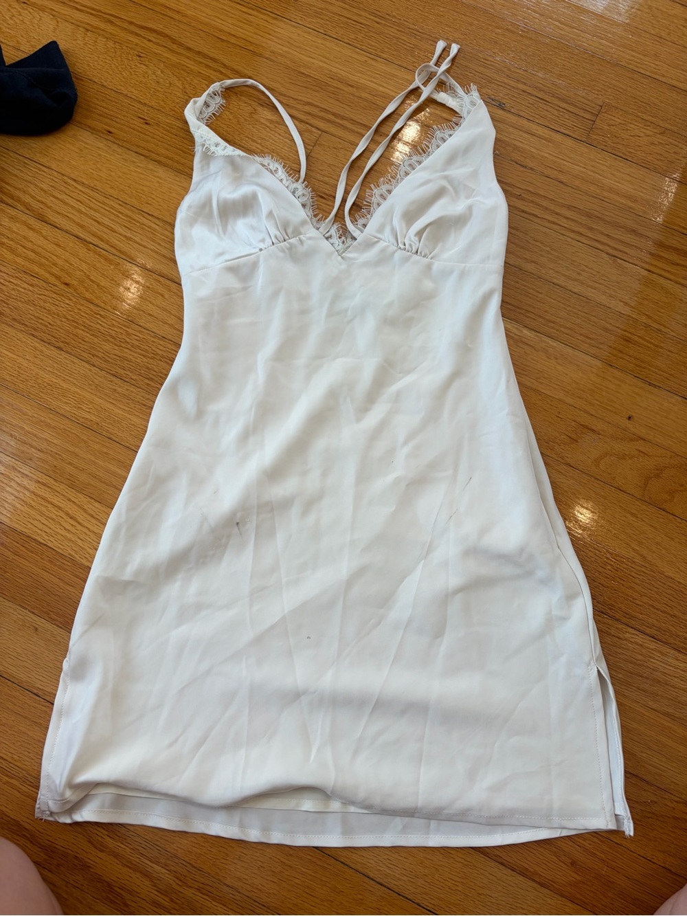 White Fox Boutique Ivory Lace-Trim Mini Slip Dress